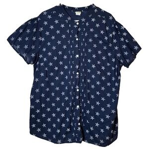 Boca Bay Women's 3X Navy Star Print Cotton Pintuck Button Front Blouse